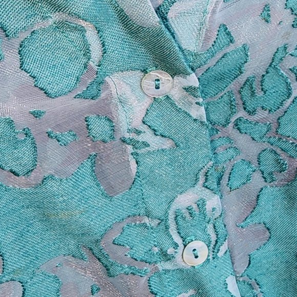 Cut Loose Round Neck Teal Sheer Button Front Jacket sz XL - Picture 5 of 12